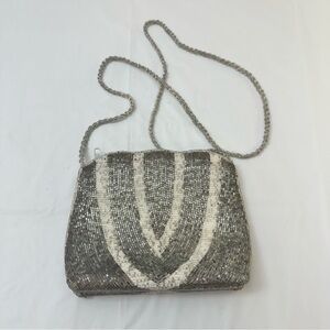 Chic Beaded Crossbody Bag in‎ Silver and Gray